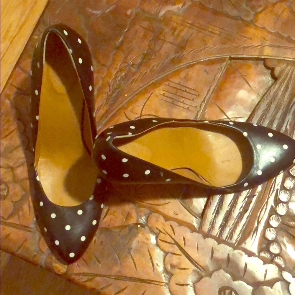 1937 footwear leather polka dot pumps